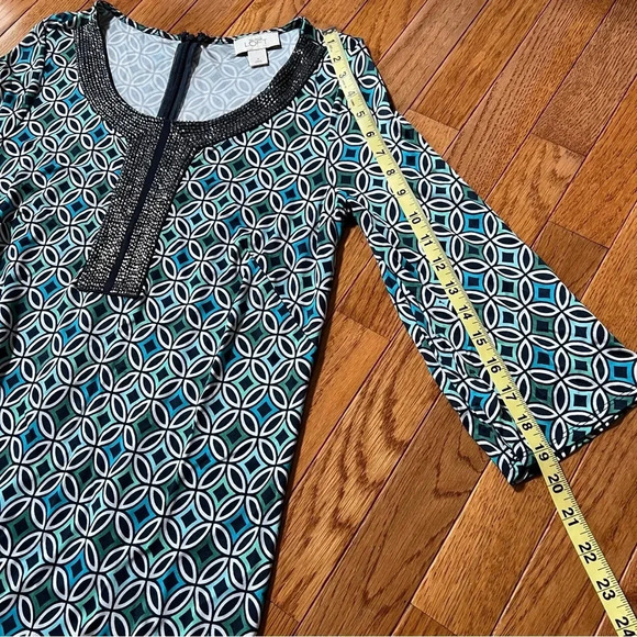 Ann Taylor LOFT Women Shift Dress 6 Blue Beads Preppy Casual Mandala Work Modest - Picture 17 of 17